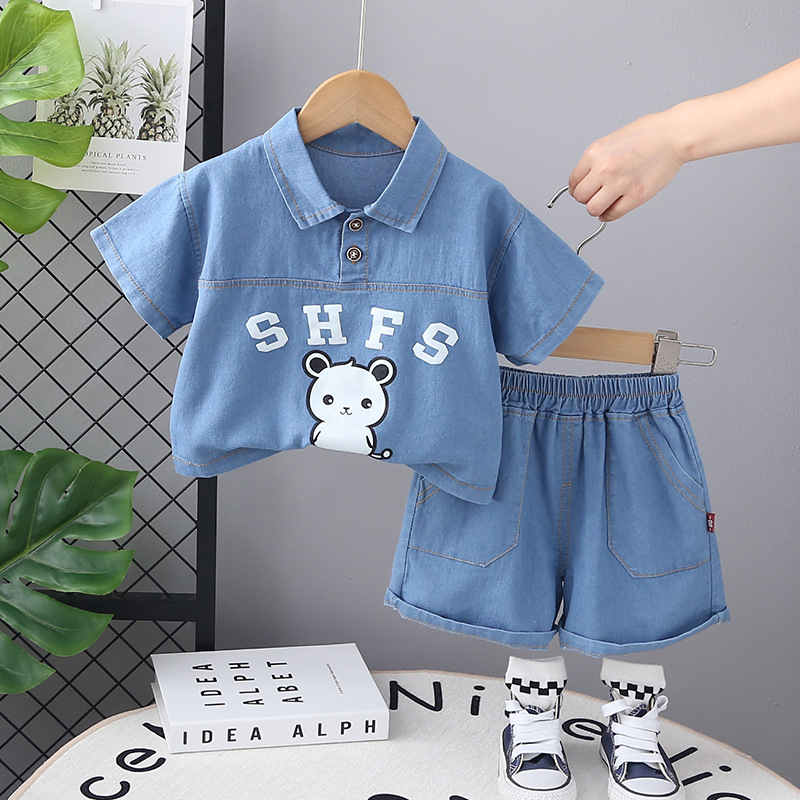 Boys’ Solid Denim Blue Shirts with Denim Pant