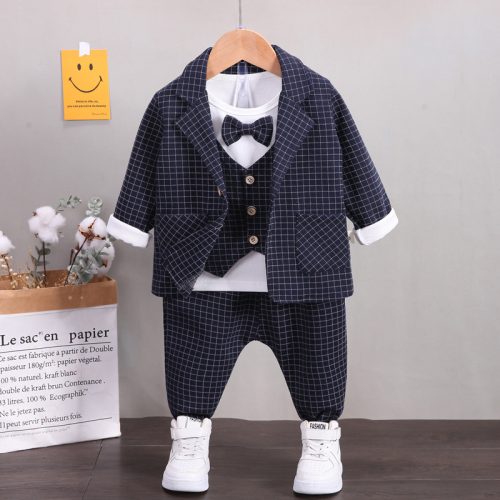 Boys Three Piece Checkered Blazer suite Set