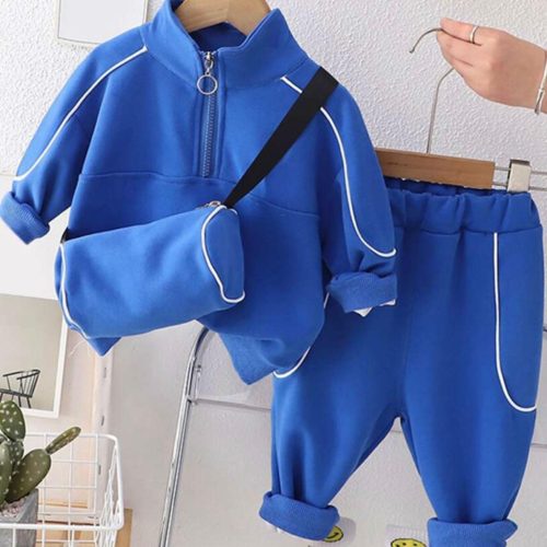 Unisex Blue cord set for boys and girls with sling bag