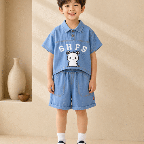 Boys’ Solid Denim Blue Shirts with Denim Pant