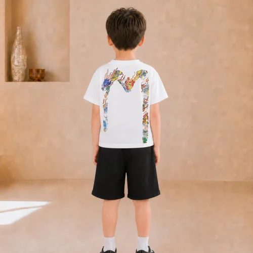 Boys Cotton White T-shirt with Black Shorts Set-Summer Outfit for 2-6 Years| Stylish & Comfortable