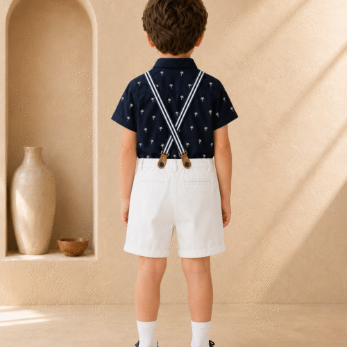 Boys Summer Outfit -Stylish 2-Piece Set with Suspenders| Ellenb
