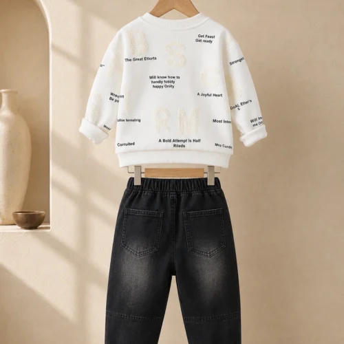 Boys’  Cotton Set – T-Shirt and Jogger Black Pants