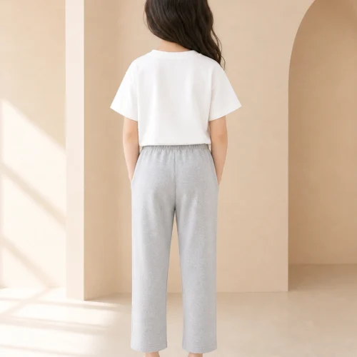 Girls White T-shirt with Grey Trouser
