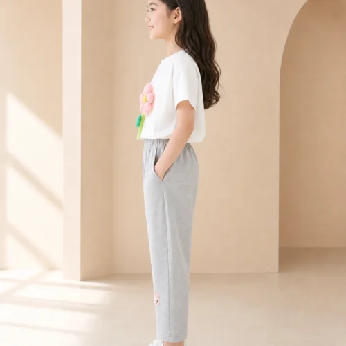 Girls White T-shirt with Grey Trouser