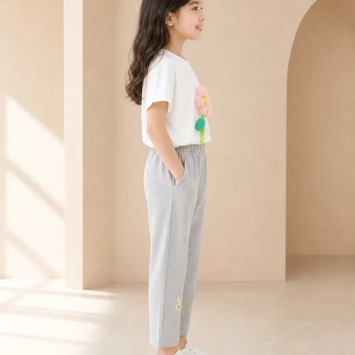 Girls White T-shirt with Grey Trouser