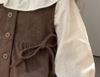 Ellenber Girls 3 Piece Party Wear Dress | Brown Dungaree with White Top & Pants | Stylish Birthday & Festive Outfit for Kids (2–6 Years) - Image 3