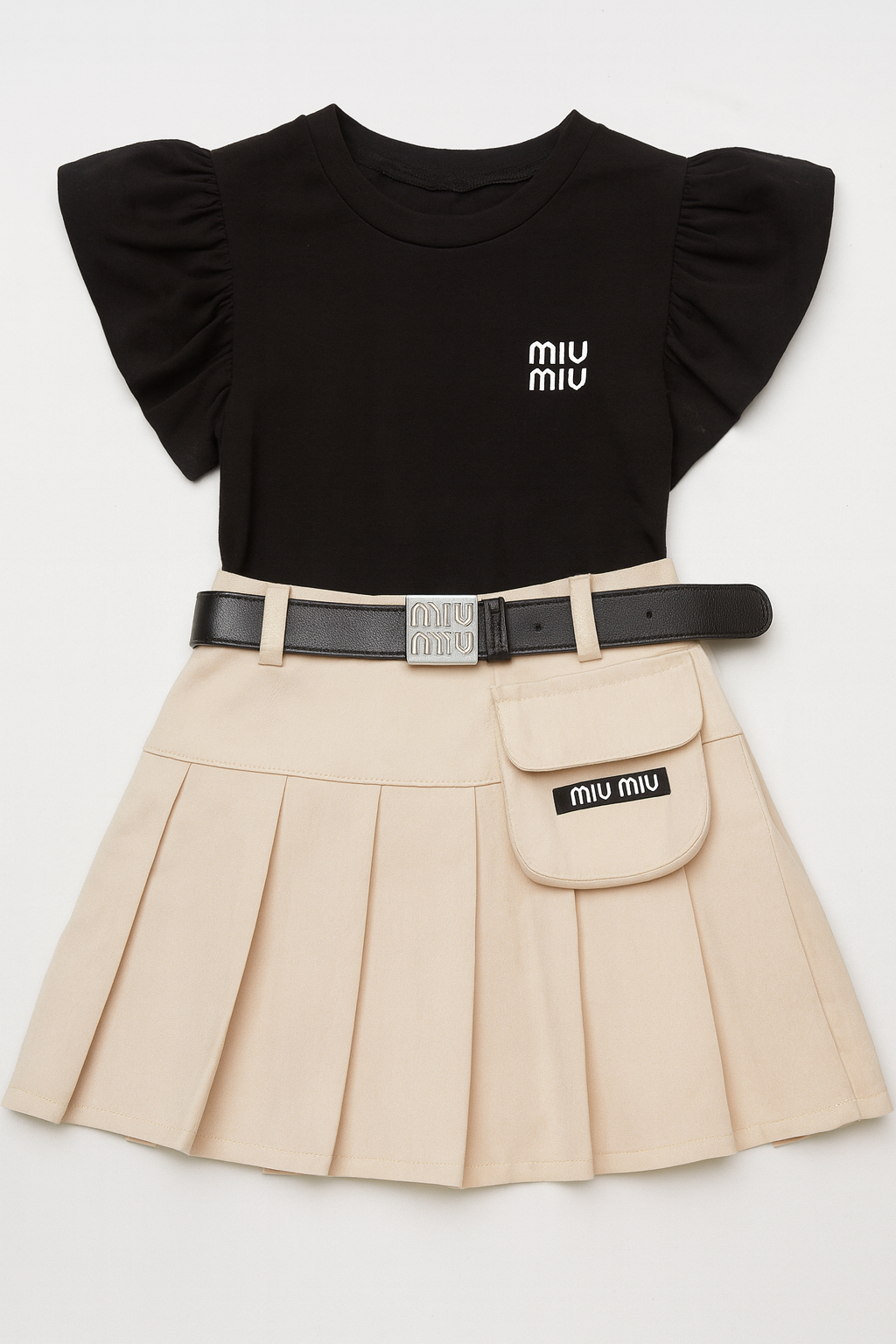 Trendy Kids Party Wear Dress Set for Girls – Stylish Top with Pleated Skirt & Belt | Birthday & Special Occasion Outfit