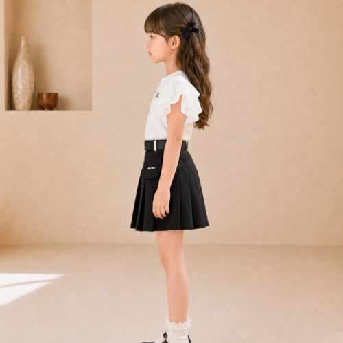 Trendy Kids Party Wear Dress Set for Girls – Stylish Top with Pleated Skirt & Belt | Birthday & Special Occasion Outfit