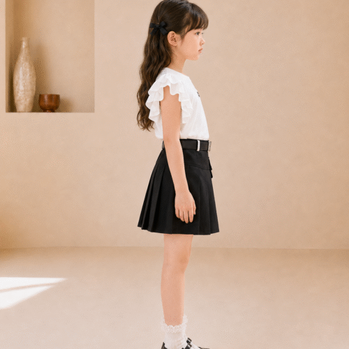 Trendy Kids Party Wear Dress Set for Girls – Stylish Top with Pleated Skirt & Belt | Birthday & Special Occasion Outfit