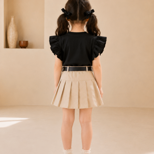 Trendy Kids Party Wear Dress Set for Girls – Stylish Top with Pleated Skirt & Belt | Birthday & Special Occasion Outfit