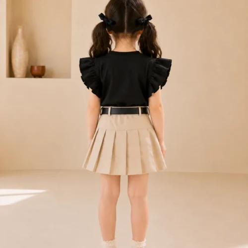 Trendy Kids Party Wear Dress Set for Girls – Stylish Top with Pleated Skirt & Belt | Birthday & Special Occasion Outfit