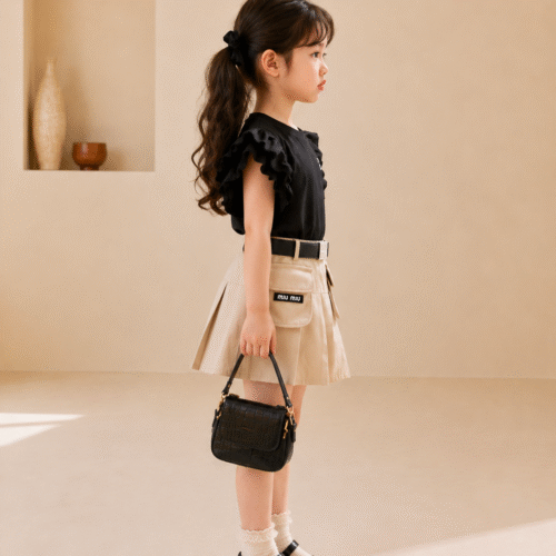 Trendy Kids Party Wear Dress Set for Girls – Stylish Top with Pleated Skirt & Belt | Birthday & Special Occasion Outfit