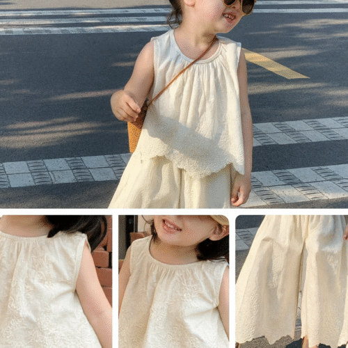 Ellenber Girls Party Wear Dress | Elegant Lace Embroidered Sleeveless Top & Palazzo Set  | Kids Fashion Outfit for 2–6 Years