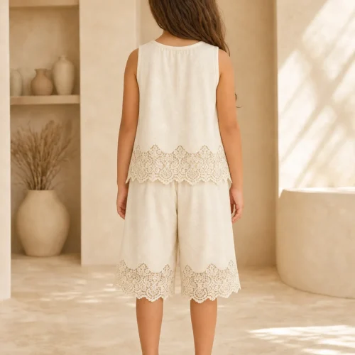 Ellenber Girls Party Wear Dress | Elegant Lace Embroidered Sleeveless Top & Palazzo Set  | Kids Fashion Outfit for 2–6 Years