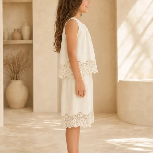 Ellenber Girls Party Wear Dress | Elegant Lace Embroidered Sleeveless Top & Palazzo Set  | Kids Fashion Outfit for 2–6 Years