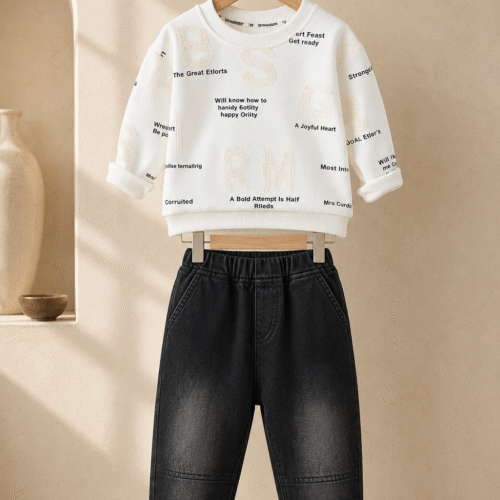 Boys’  Cotton Set – T-Shirt and Jogger Black Pants