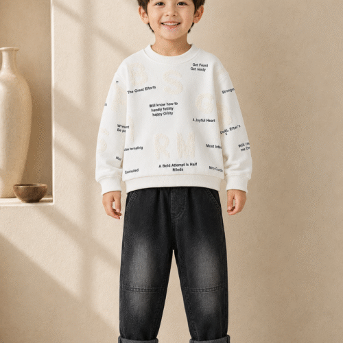 Boys’  Cotton Set – T-Shirt and Jogger Black Pants
