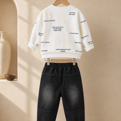 Boys’  Cotton Set – T-Shirt and Jogger Black Pants