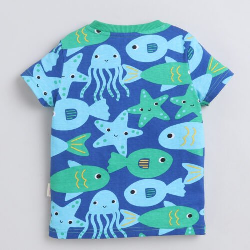 Ellenber Sea Friends All-Over Print Half Sleeve T-Shirt for Boys & Girls — Royal Blue