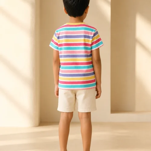 Ellenber Rainbow Stripe Ribbed Half Sleeve T-Shirt for Boys & Girls — Multicolour